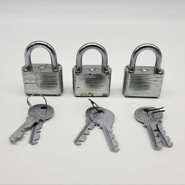 3x Ilco Padlocks 1124-22-51 Keyed Different 7/8" L x 0.25" D Shackle Warded NOS