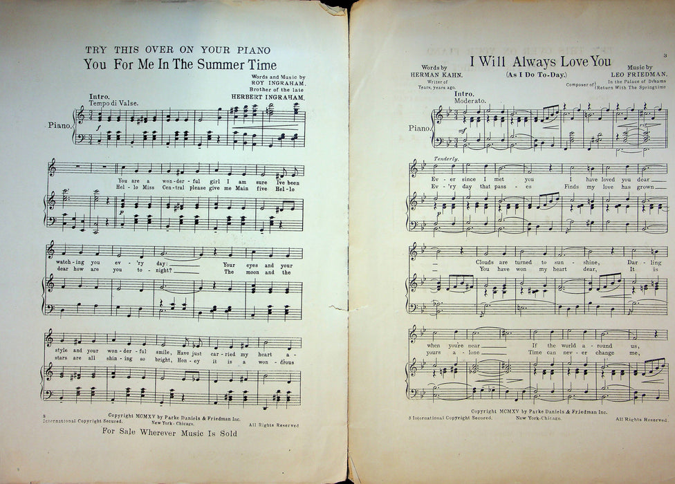 I Will Always Love You As I Do Today Sheet Music Leo Friedman Piano Vocal 1915 3