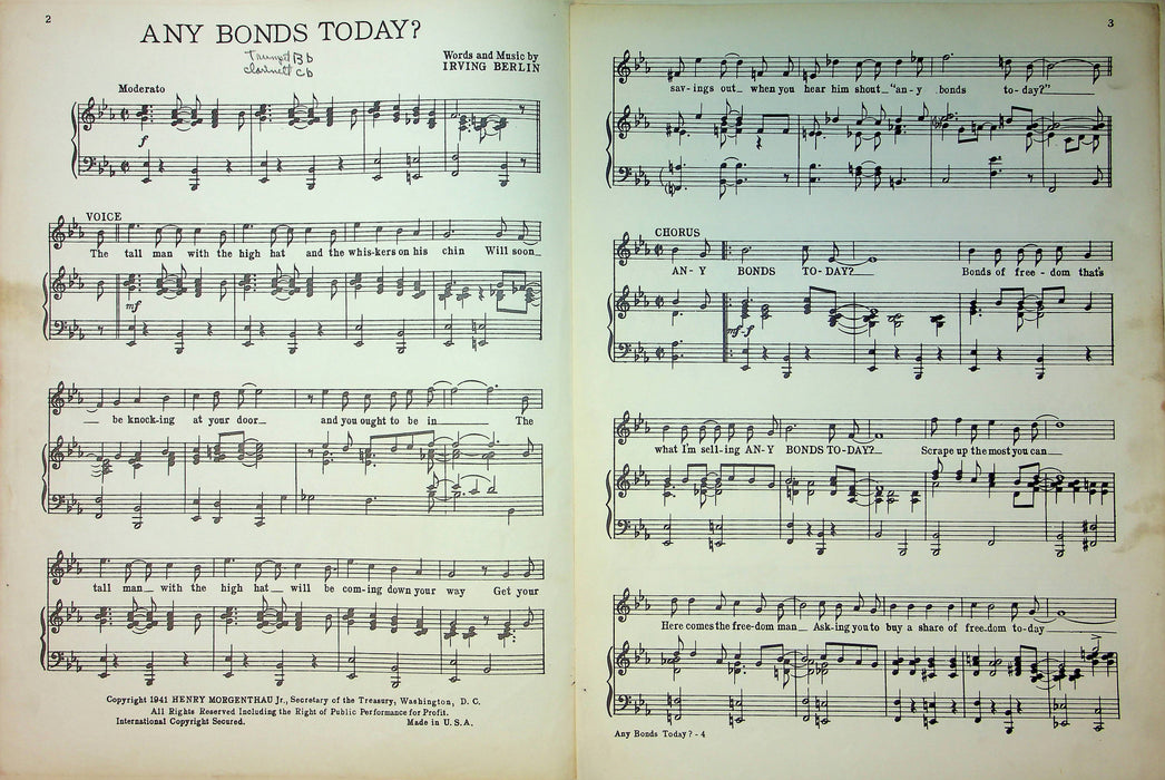 Theme Song National Defense Savings Any Bonds Today Irving Berlin 1941 WW2 2