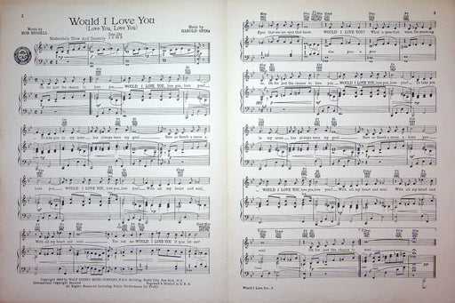 Sheet Music Would I Love You Walt Disney Music Bob Russell Harold Spina 1950 2