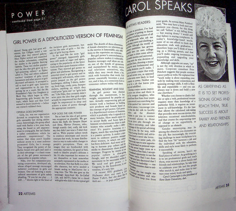 Artemis Magazine Spring 2002 Kent State University KSU Student Carol Cartwright
