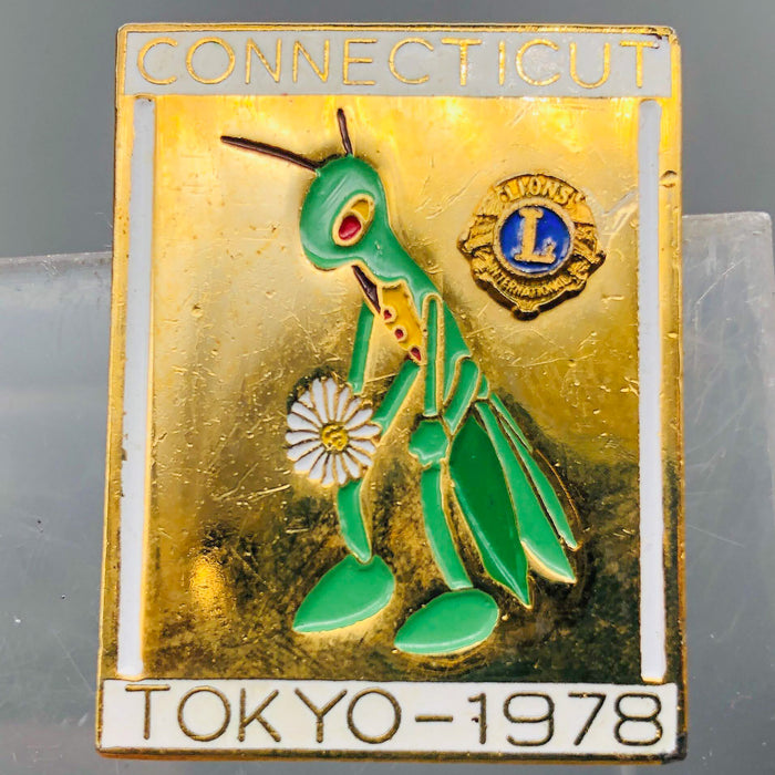 Vintage Lions Club Lapel Pin Pinback Connecticut Tokyo Japan Cicadas Bug Flower