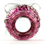 Vintage Glass Basket Clear Iridescent Cranberry Red Fruit Pattern Pressed 11" 10