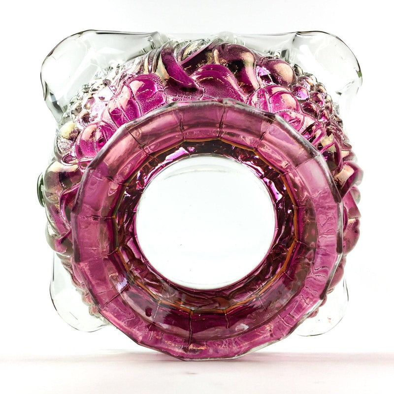 Vintage Glass Basket Clear Iridescent Cranberry Red Fruit Pattern Pressed 11" 10