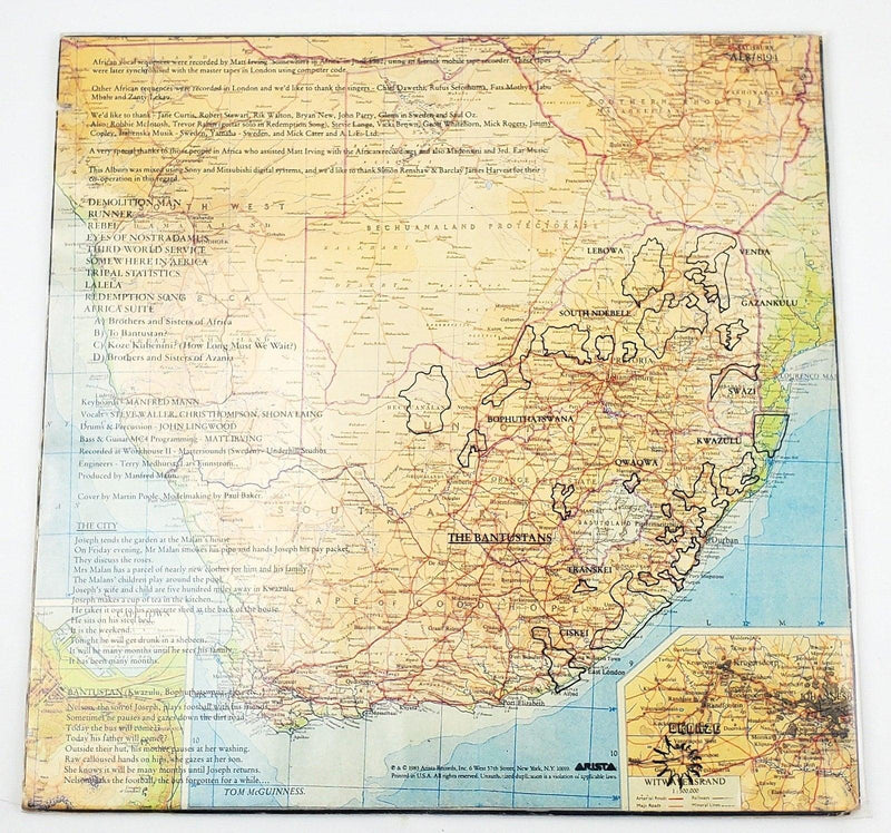 Manfred Mann's Earth Band Somewhere In Afrika Record 33 RPM LP Arista 1983 2
