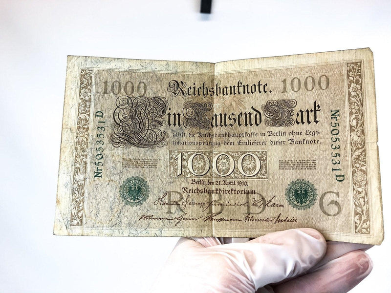 1000 & 100 Mark Reichsbanknote April 1910 Germany WWI Red Green Seals Lot of 3 8