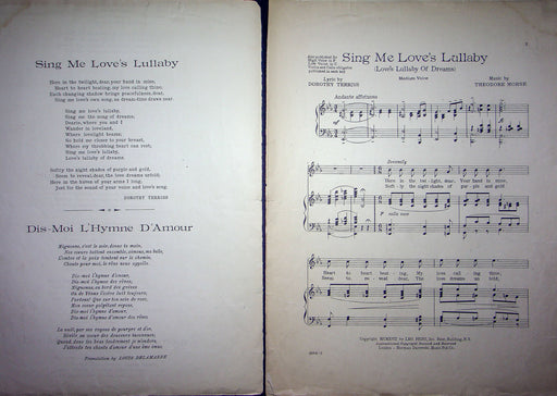Sheet Music Sing Me Loves Lullaby Dorothy Terriss Theodore Morse 1917 Leo Feist 2