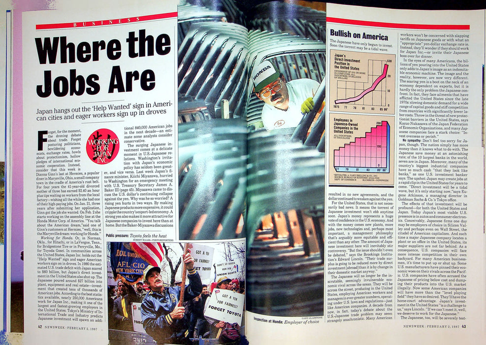 Newsweek Magazine February 2 1987 Japanese Companies Hiring Craze Americans