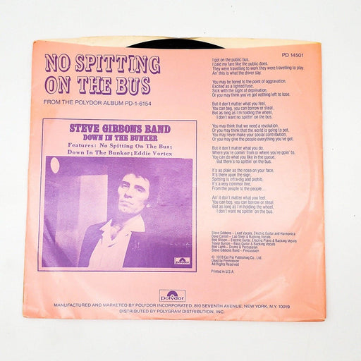 Steve Gibbons Band No Spitting On The Bus 45 Single Record Polydor 1978 PROMO 2
