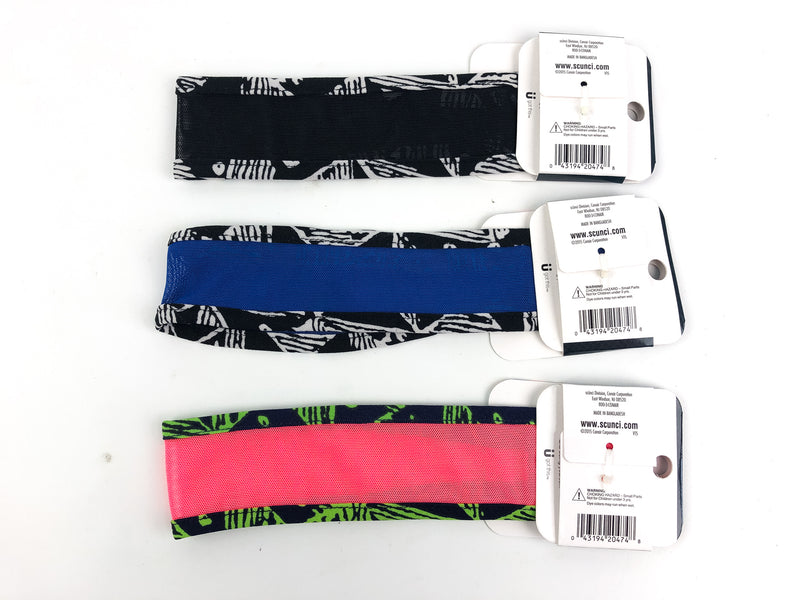 3-PK Scunci Sporty Mesh Headwrap Hair Wrap Comfy Pink Blue Black Style 2047-A