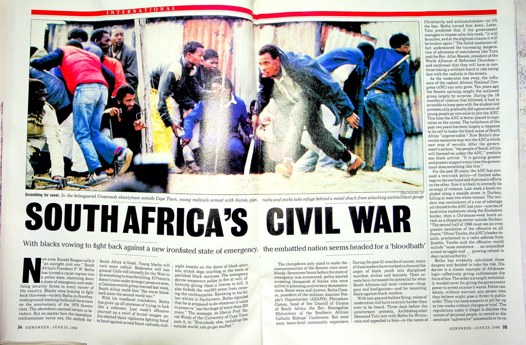 Newsweek Magazine June 23 1986 South Africa Civil War Ozone Greenhouse Warnings