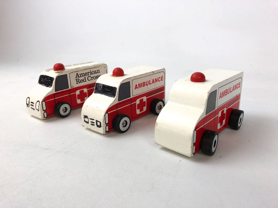 Greenbrier Wooden Ambulance Lot of 3 Emergency Vehicle Toys American Red Cross