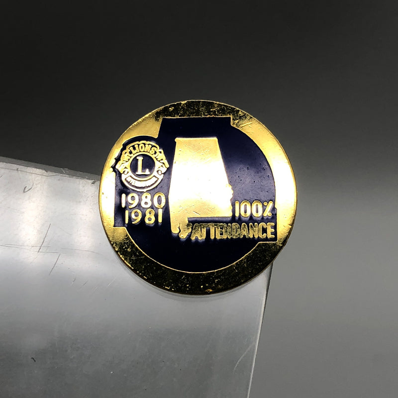 Vintage Lions Club International Lapel Pin 100 Percent Attendance Blue Gold