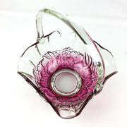 Vintage Glass Basket Clear Iridescent Cranberry Red Fruit Pattern Pressed 11" 8