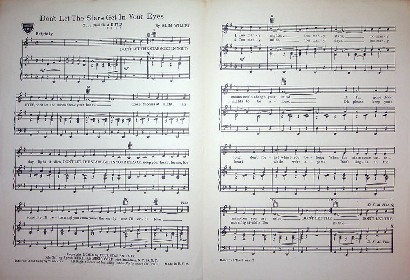 Sheet Music Don't Let The Stars Get In Your Eyes Perry Como Slim Willet 1952 2