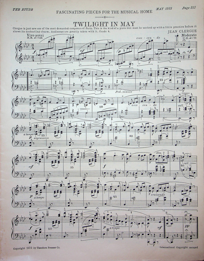 Allegro Symphony No 5 Sheet Music Piano Song Ludwig Van Beethoven 1933 Etude Mag 2