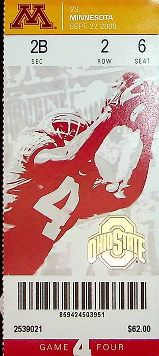 Buckeye OSU Football Game Ticket Stub Sep 2008 Vs. Minnesota Golden Gopher Seat6