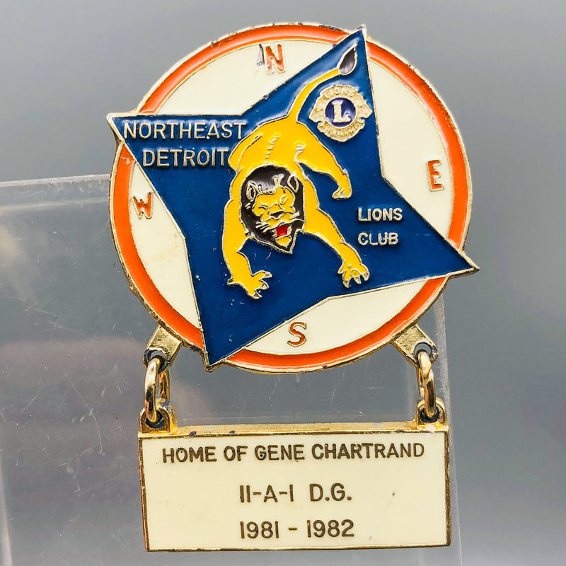Vintage Lions Club Lapel Pin Pinback Northeast Detroit Gene Chartrand 11-A-1