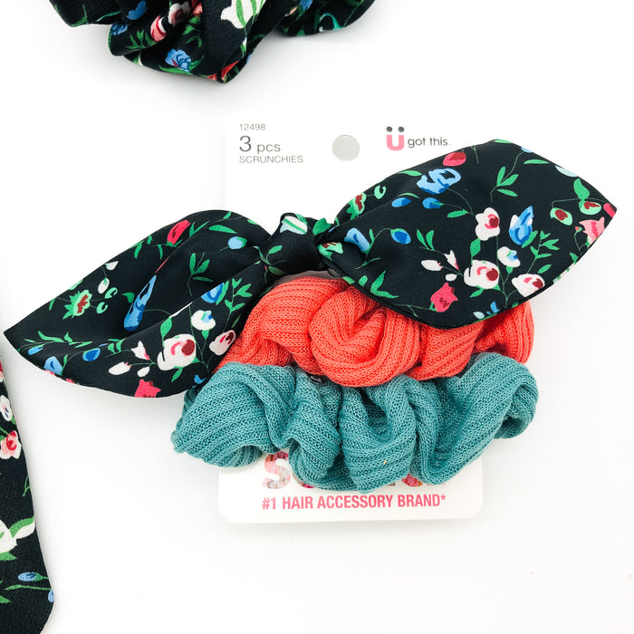 5-Piece Scunci Scrunchies Scarves Hair Ties Black Floral Flower Summer Wear