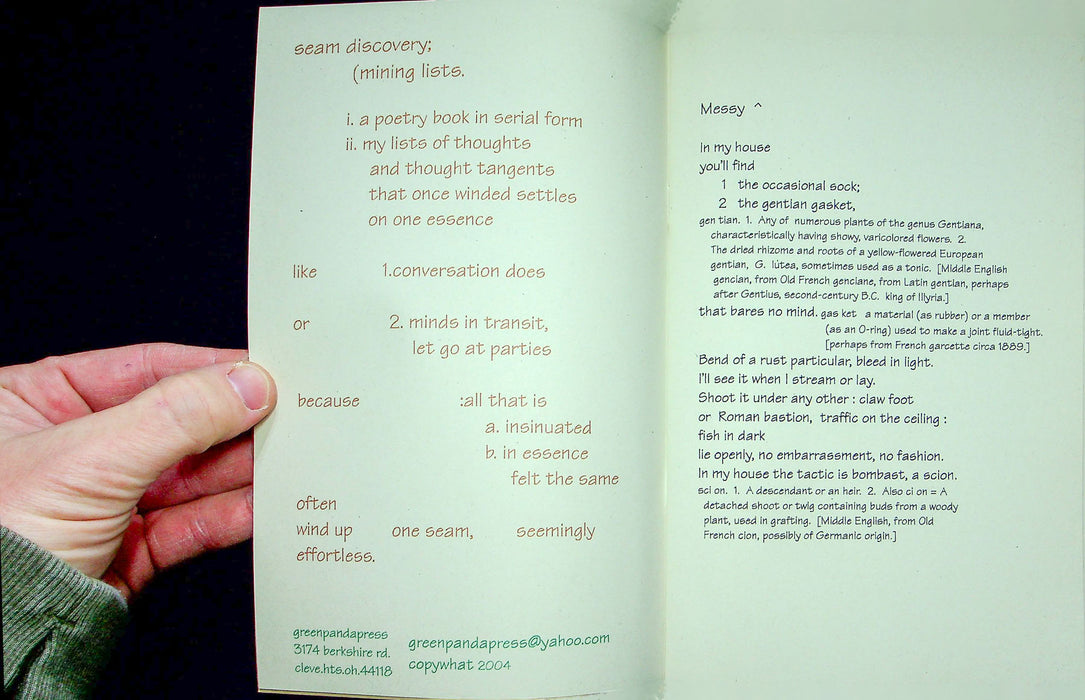 Zine Poetry Seam Discovery Mining Lists Poems 2004 Bree Cleveland OH DIY Culture