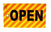 Beaed: Open Sign Tag - Striped Orange & Yellow Plastic, 4" x 7" - Lot of 5 | NEW 2