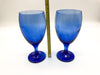 Pair of Vintage Blue Wine Glasses Crystal Teardrop Mediterranean Hand Blown 7" 11