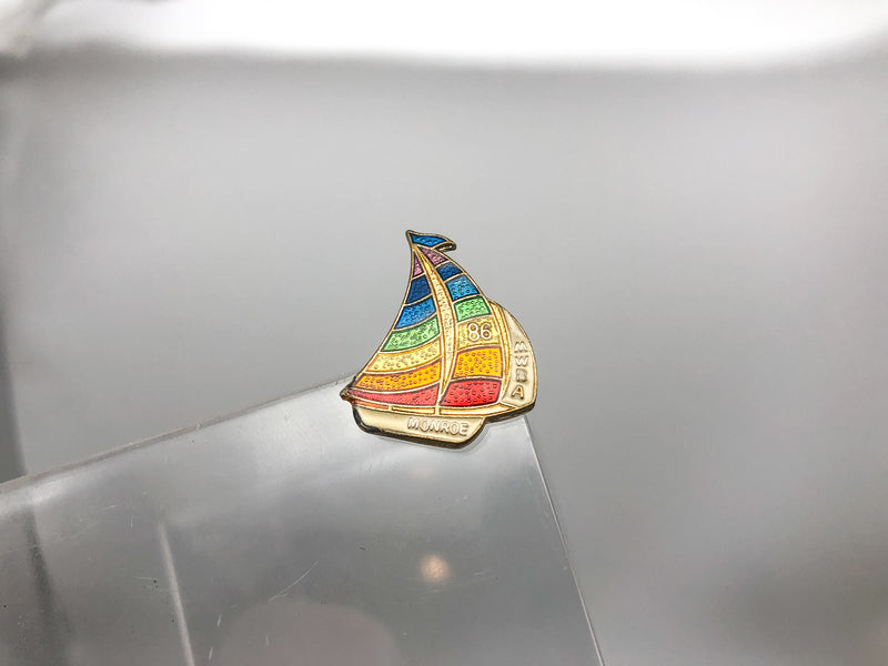 Womens Bowling Association Lapel Pin Pinback Monroe MWBA Rainbow Sailboat Enamel
