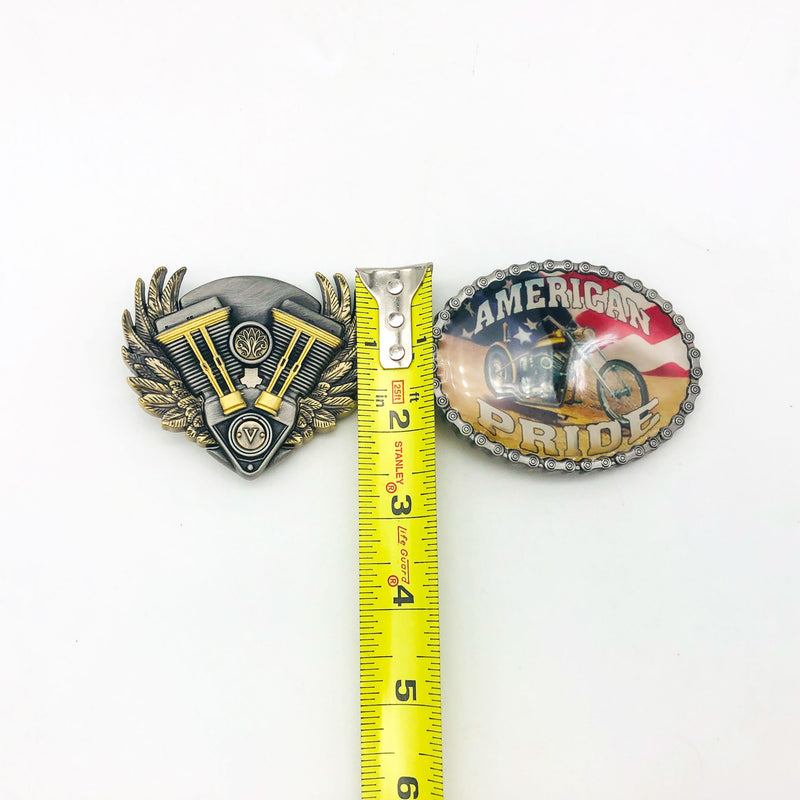 Pewter Belt Buckle V-Twin Power American Pride Motorcycle Biker Flag Eagle Wings