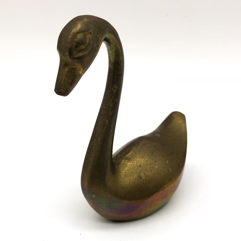 Vintage Solid Brass Swan Goose Figurine Statue India Mid Century Modern 3.5in