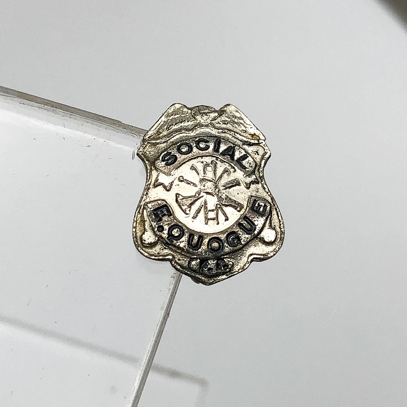 Vintage Fire Department Officer Mini Badge Pin Pinback East Quogue New York
