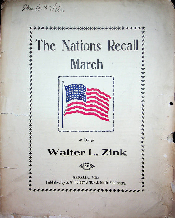 The Nations Recall March Vintage Sheet Music Walter L Zink 1917 Piano Song 1