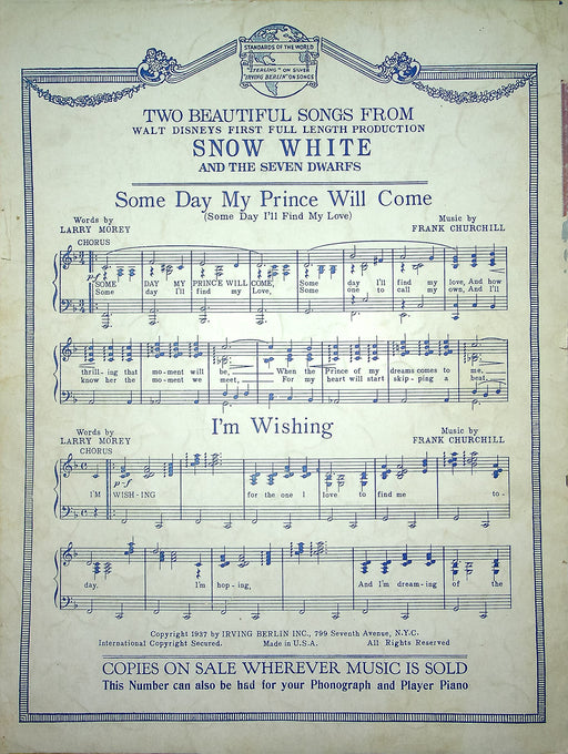 Vintage Sheet Music Whistle While You Work Snow White Seven Dwarfs 1937 Disney 2