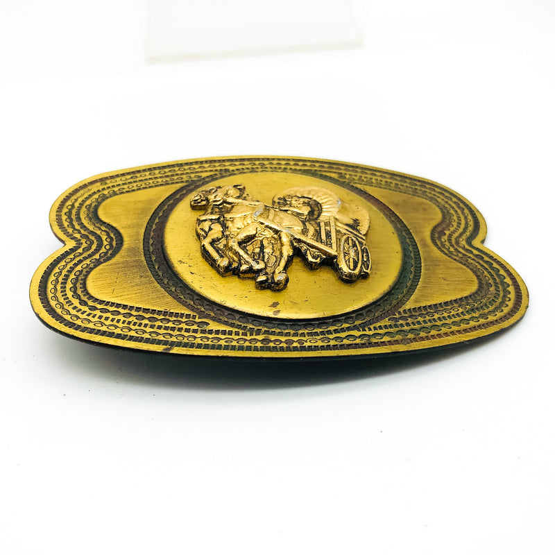 Vintage Brass Wagon Belt Buckle Western Cowboy Pioneer Days Horses 4" Inches