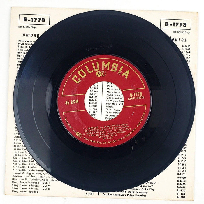 Ken Griffin Plays Dreamer of Dreams, If you Knew Susie Record 45 RPM EP Columbia 3