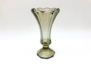 Vintage Gray Glass Vase 7" Pressed Smokey Black Tint Footed Flared Top 4
