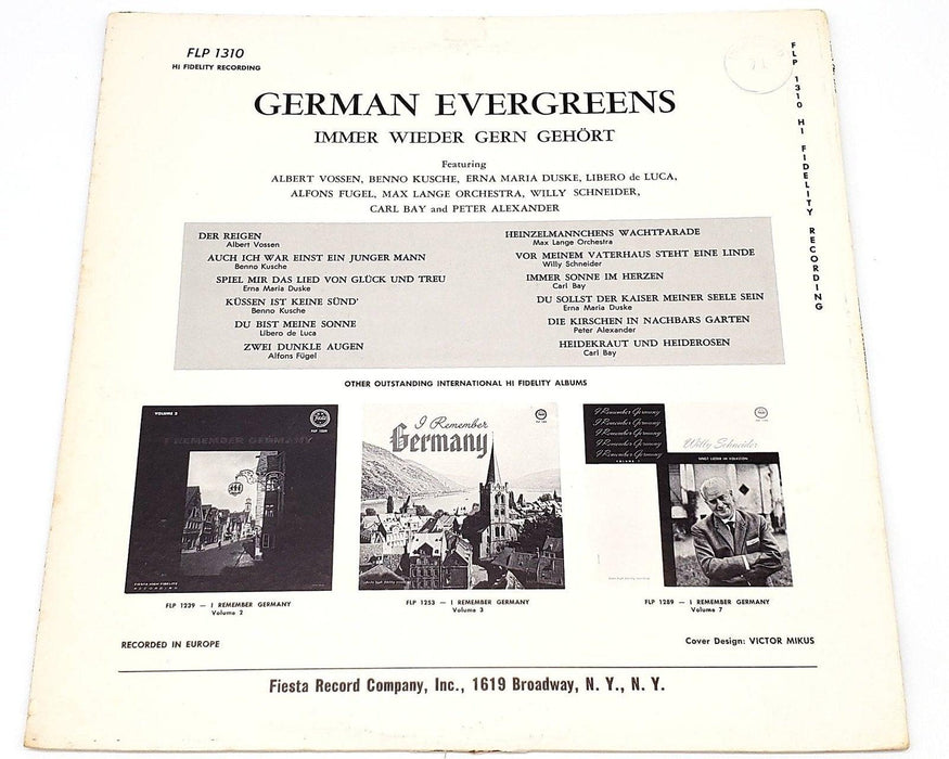 Albert Vossen German Evergreens 33 RPM LP Record Fiesta 1961 FLP 1310 2
