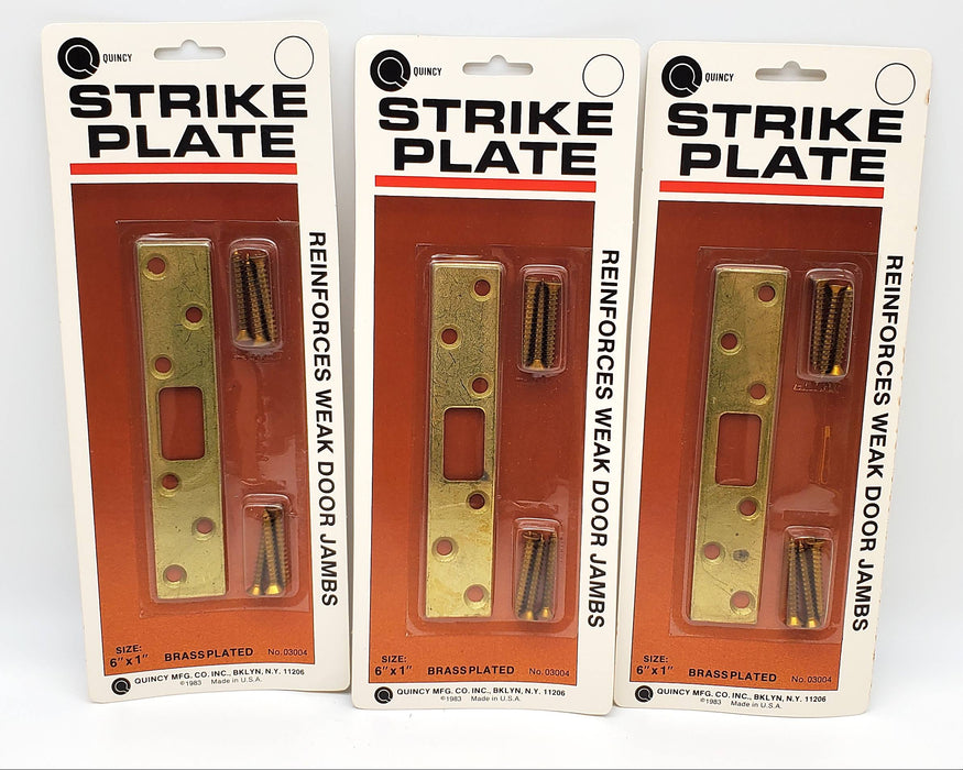 Reinforced Door Strike Plate Brass Plated 6x1" Quincy #03004 Lot of 3 NOS