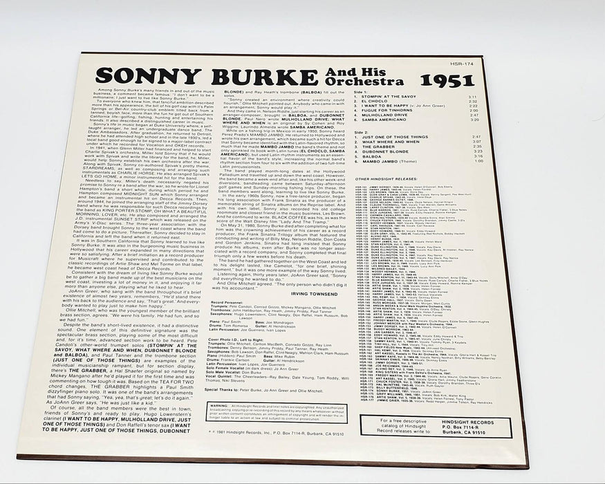 Sonny Burke And His Orchestra The Uncollected 1951 LP Record Hindsight 1981 2