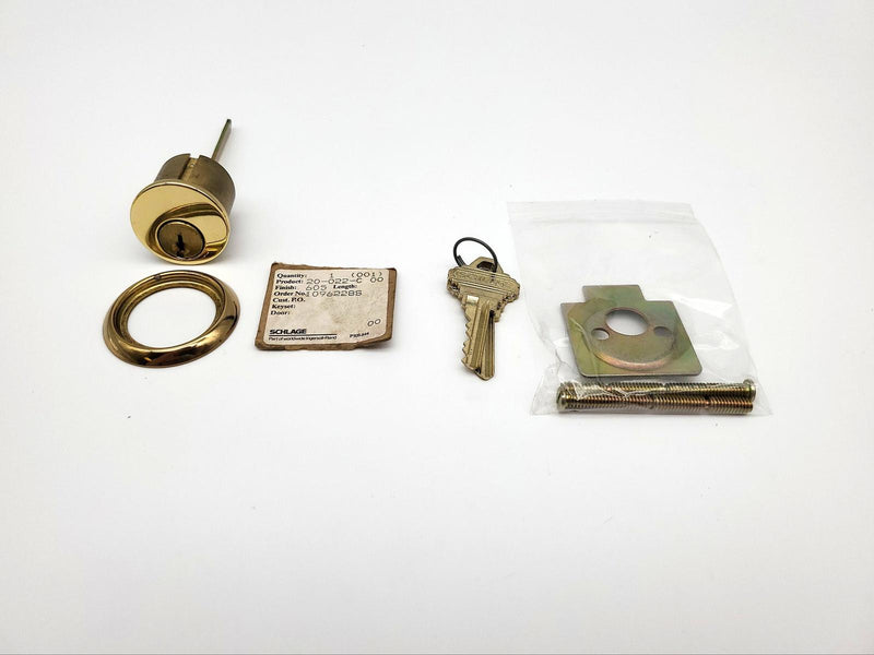 Schlage Rim Lock Cylinder 3-3/8" Length Polished Brass 20-022 C Keyway NOS