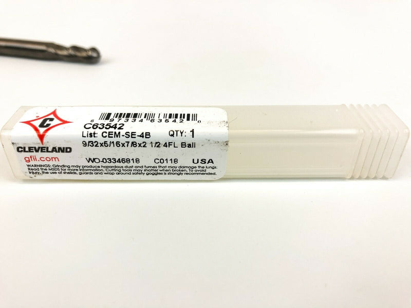 Ball Nose End Mill 9/32" x 2-1/2" Solid Carbide 3/4" LOC Cleveland C63542 4-FL 2