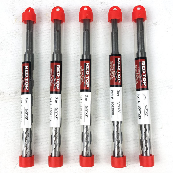 5pk Hammer Drill Bit 5/8" x 8" SDS Plus Carbide Tipped 5-1/8" LOC Masonry Rotary 2