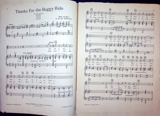 Sheet Music Thanks For The Buggy Ride Jules Buffano 1925 Villa Moret Love Song 2