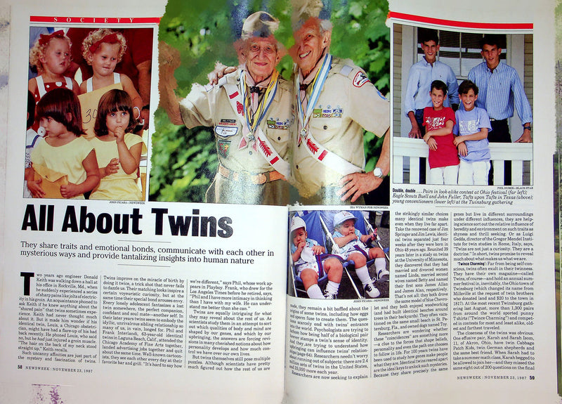 Newsweek Magazine November 23 1987 Mystery Of Twins Twinsburg Ohio Twin Day