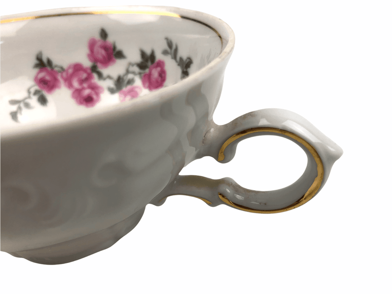 Winterling Pink Roses Tea Cup Bavaria Germany Vintage White Gold Accents 10