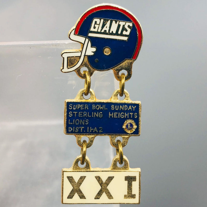 NY Giants Football Lapel Pin Super Bowl 21 Lions Club Sterling Heights MI 11-A2