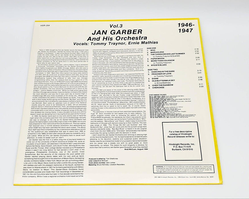 Jan Garber & His Orchestra The Uncollected 1946-47 LP Record Hindsight 1984 2