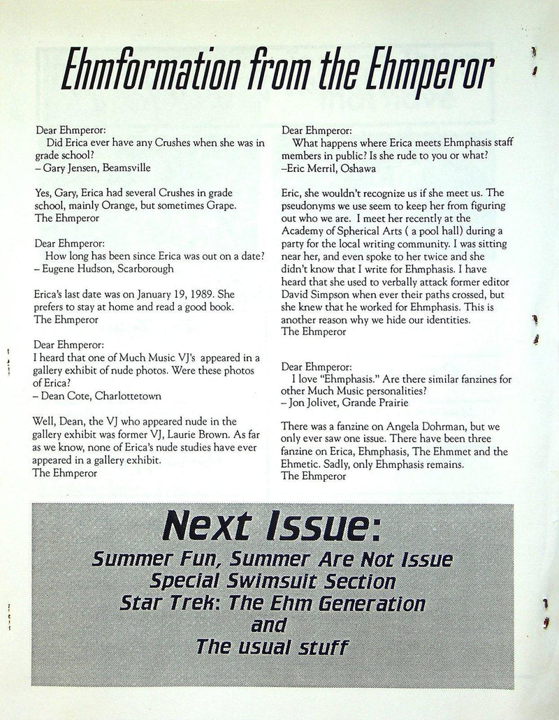 Ehmphasis Erica Ehm Quarterly Fanzine 1994 Vol 6 # 39 Parody Fanzine 3