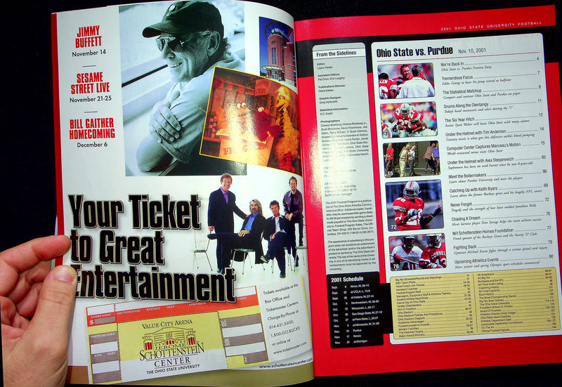 Ohio State Buckeye Football Program Nov 10 2001 Vs. Purdue Boilermakers J Wells