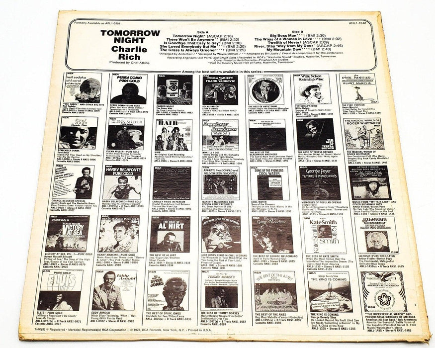 Charlie Rich Tomorrow Night 33 RPM LP Record RCA Victor 1973 2