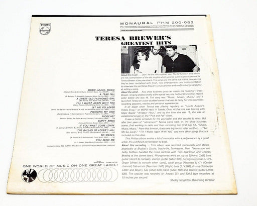 Teresa Brewer Teresa Brewer's Greatest Hits 33 RPM LP Record Philips 1962 Copy 1 2